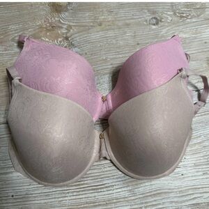 Natori Jacquard Full Fit Contour Underwire T-Shirt Bra Bundle Pink And Nude 34D